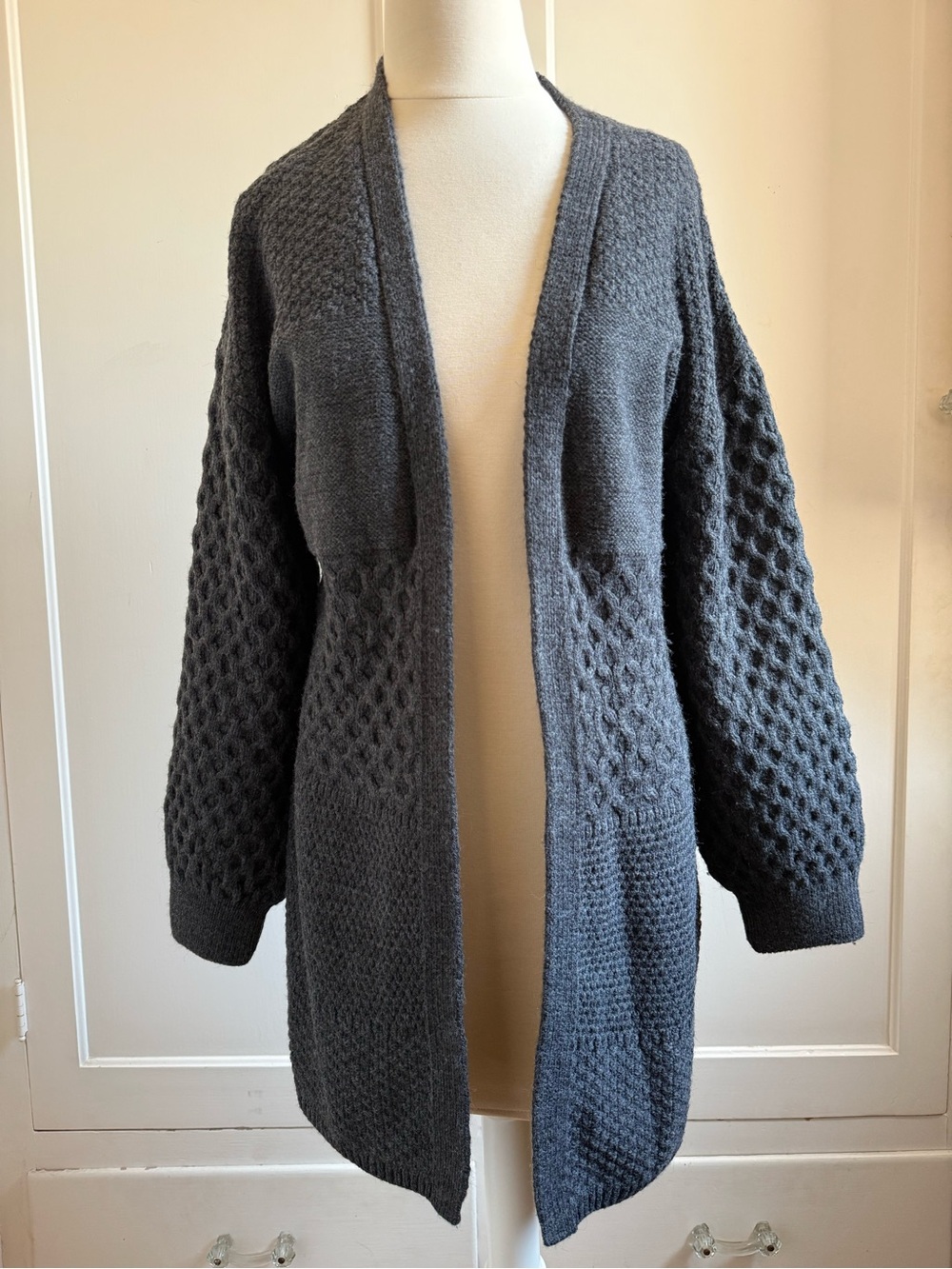 TOPSHOP Cozy Open-Front Charcoal Knit Cardigan Sweater
